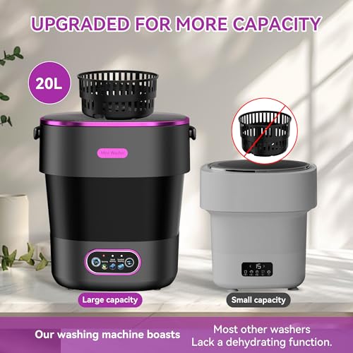 Image of Portable Washing Machine, Folding 20L Mini Washer and Spin-Dryer, 3 Cleaning Modes Small Compact Laundry Machine of Underwear, Baby Clothes, for Apartments, Dormitories, RV, Travel, Black