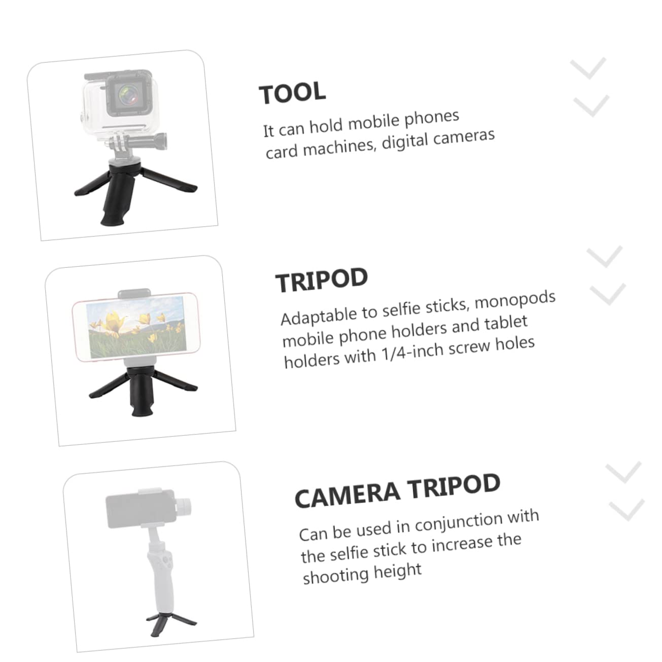 Lurrose Treppiede da Tavolo Pieghevole per Telefono e Fotocamera, 4 Pezzi, Abs, Interfaccia 1/4 Pollice, per Selfie e Riprese Video