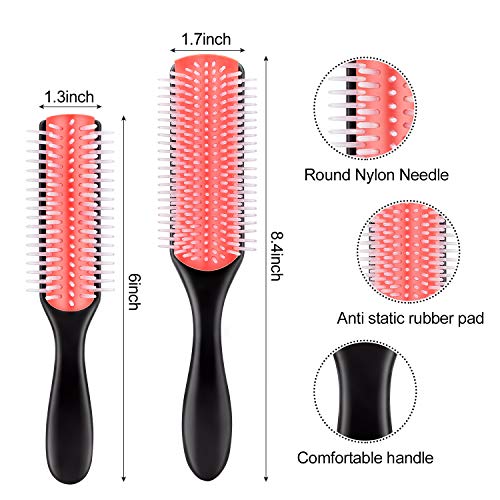 2 Pieces Hair Brush - 9-Row Cushion Nylon Bristle Styling Brush And 5-Row Travel Hair Brush With Anti-Static Rubber Pad For Curly Hair Styling, Separating, Shaping, Smoothing And Blow-Drying (Red) #TOP1