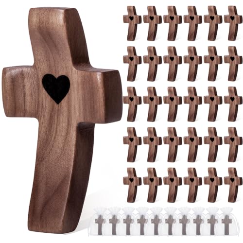30-Pack Wooden Cross Fidget Handmade Pocket Wood Crosses Cross My Heart | Encouragement Gift Relieve Anxiety for Yourself Inspirational Easter Gift for Christian Faith Prayer Father Day Gifts