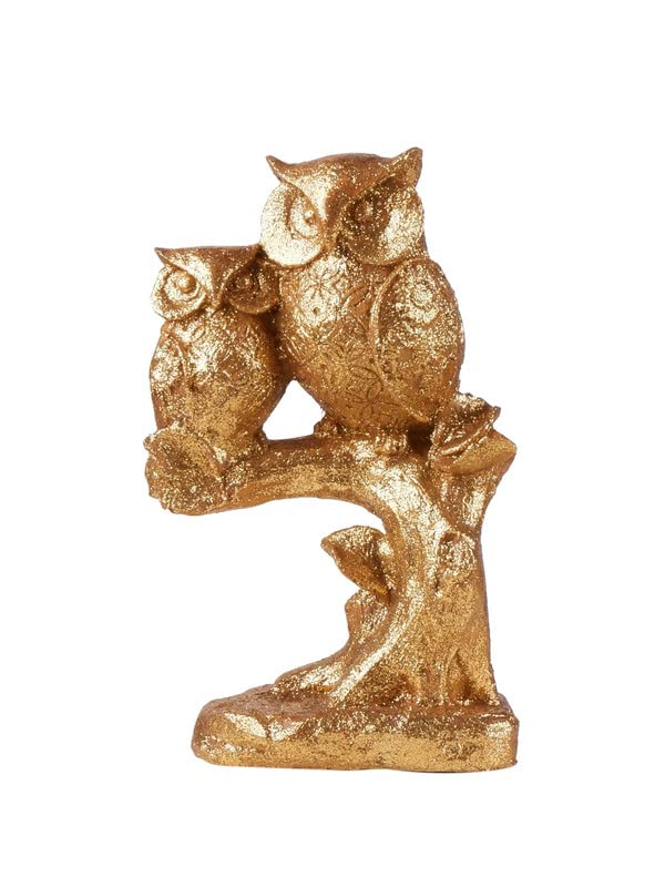 Image of THE WHITE INK DECOR Premium fengshui owl Premium Gold for Home and Living Room Decor Item, Statue, Figurine (9 inches)
