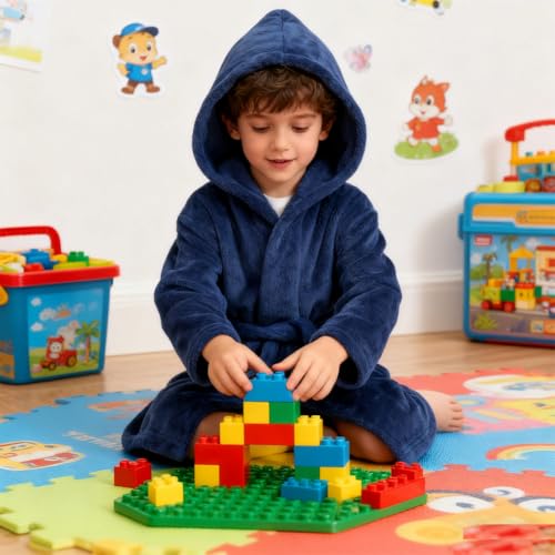 Image of Boys Girls Bathrobes,Toddler Boy Girl Robes,Children's Plush Soft Coral Fleece Hooded Pajamas Sleepwear for Kids