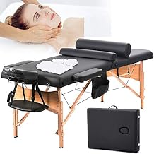 Dkeli Massage Table Portable Spa Bed Foldable 73 Inch Height Adjustable Massage Bed w/Carry Case 2 Fold Tattoo Salon Table Bed w/Sheet Cradle Cover 2 Bolster Hanger Facial, Hold Up to 450LBS