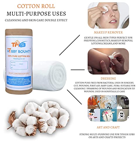 Image of THB (100gmX50), Pure Cotton Roll For Makeup Remover Cotton Pads For Face | Toner application |Ultra Soft |Cotton Facial Cleansing Wipes For Parlor and Baby Car 5 Kilogram Pack(100 Gramx50)