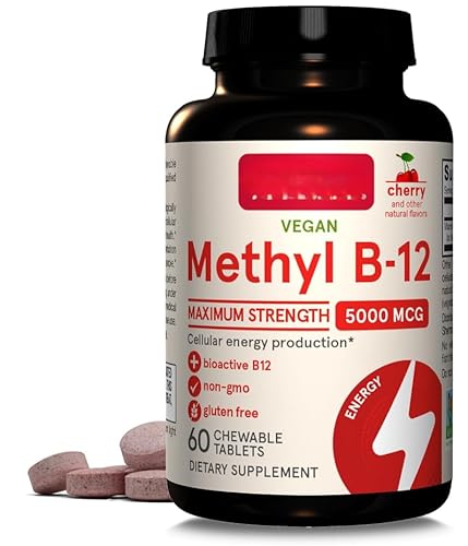 Vegan Methyl B-12 5.000 mcg, fuerza máxima, cereza, masticable, 60 tabletas