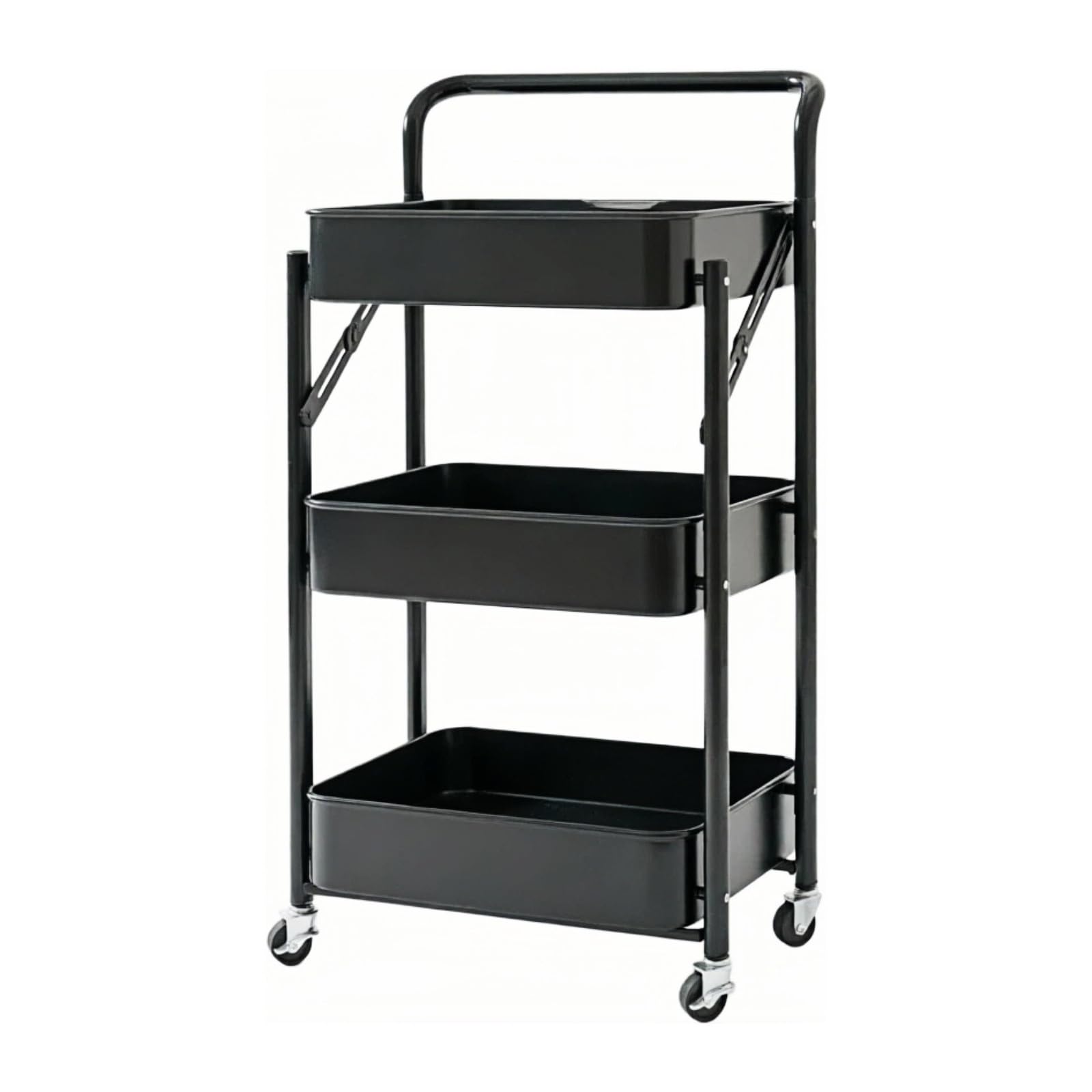 Carro utilitario Plegable de 3 Niveles, Estante Almacenamiento móvil, Organizador for Varias Habitaciones Carro Utilitario(Negro)