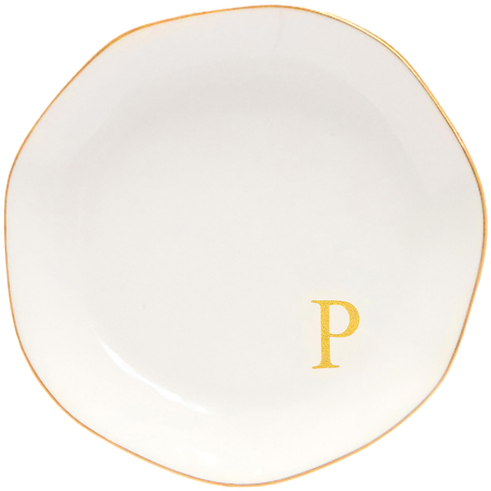 Ceramic Jewelry Tray Initial Ring Dish Personalized P-Monogrammed Engagement Wedding Gifts, for Birthday Mother's Day Christmas for Women, Ceramic White 4.75" (P)
