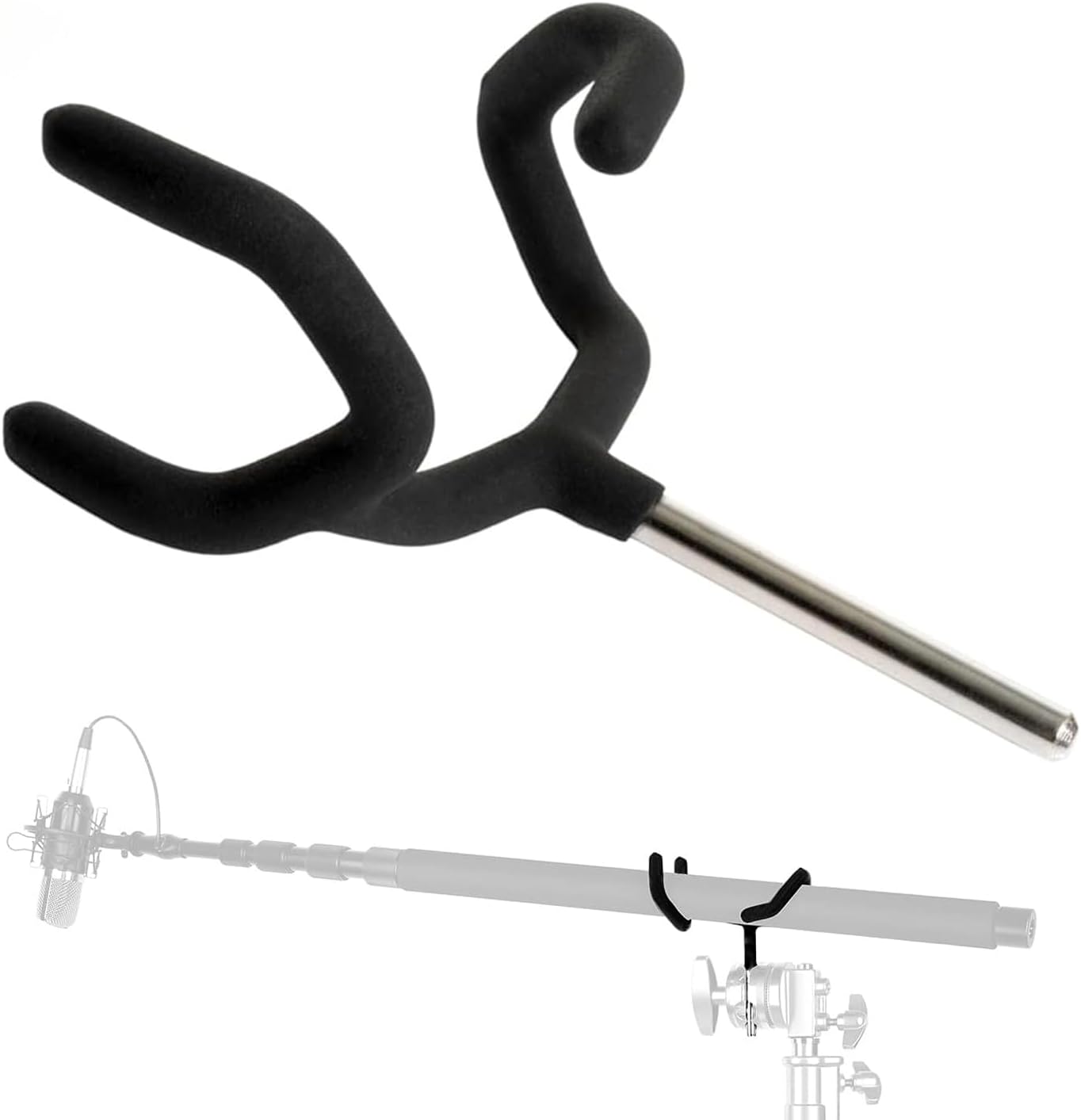 Metal Microphone Boom Pole Support Holder for C-Stands and Mic Stands,Non-Slip Matte Cradle Mount for Mic and Audio Equipment Fits Grip Head