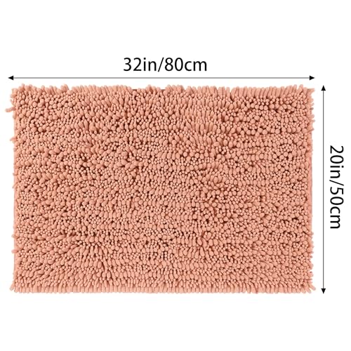 Tapis de bain chenille absorbant et lavable rose pour sol doux