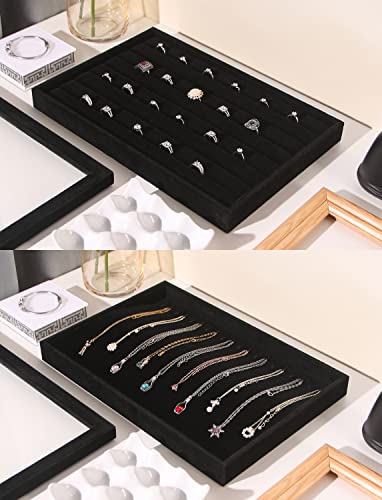 Image of Coward Set of 5 Stackable Jewelry Organizer Tray Necklace Earring Box Storage Ring Bracelet Display Holder (Black(ring+necklace+earring+12grid))