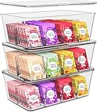 Utopia Home Tea Bag Organizer Set with Lids – 3 Pack Stackable Clear Plastic Storage Bins for Pantry, Cabinet & Fridge – Ideal for Tea, Snacks & Spice Organization