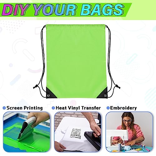 Silkfly 100 Pieces Drawstring Backpack Bags Bulk Portable Blank Cinch Storage Bags for Sports, School, DIY Gifts, Homeless, Social Assistance(Grass Green)3