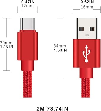 [2 Pack 6ft] USB Type C Cable Fast Charging Etguuds USB Type C Charger Cord Compatible With Type C Chaging Phone Nylon Braided 543 (Red, B)