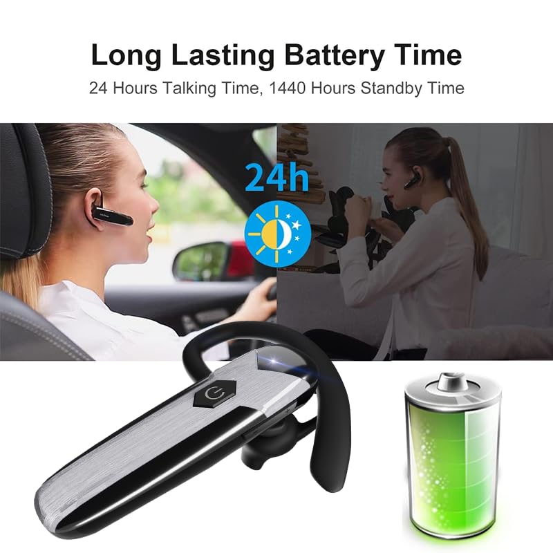 Image of Bluetooth Headset V5.3 Single-Ear Earpiece with Wireless Microphone 48H Battery, Bluetooth Earpiece - Handsfree for Driving /Truck Drivers, Compatible with iPhone, Android, Samsung