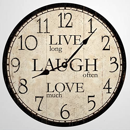 Live Laugh Love Wall Clock Vintage Wood Clock 10 Silent Non-Ticking Quartz Battery Operated Clock For Living Room Kitchen Bedroom Farmhouse Home Decor Birthday Wedding Gift #TOP25