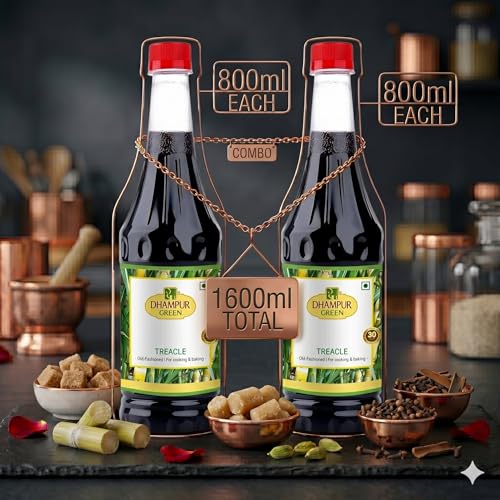 Image of Dhampure Speciality Treacle Cane Sugar Syrup 2 x 800ml (1600ml) | Unsulphured Cane Molasses | Rich Treacle Flavour | Baking & Cooking | No Artificial Colours | No Preservatives