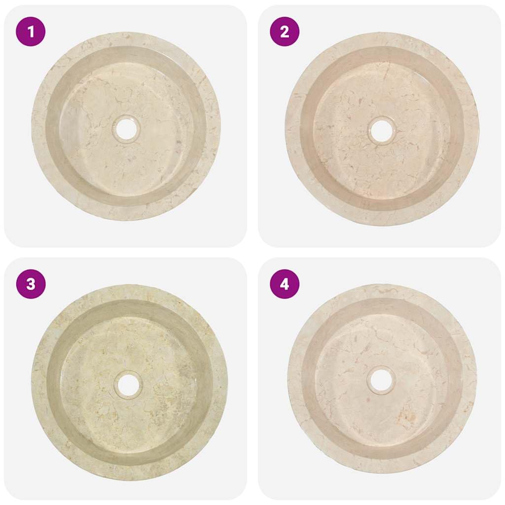 Lavabo de mármol hecho a mano, color crema, diámetro 40 x 15 cm, accesorio para baño, lavadero e inodoro de invitados, redondo con orificio de drenaje de 4,5 cm