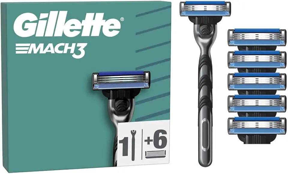 Gillette Mach3 Basic Razor for Men, 1 Gillette Razor, 6 Replacement Blades, with Lubricating Strip for Smooth Gliding and Blade Coating, for Less Skin Irritation