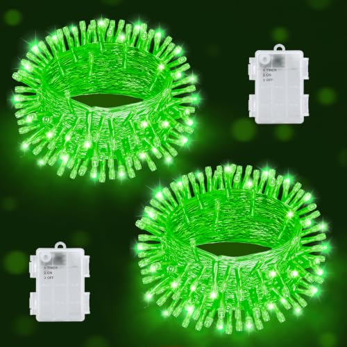 Joolivo Halloween Lights Battery Operated, Total 10M 100LEDs Green Waterproof Fairy Lights with 6H Timer, for Indoor Outdoor Porch Window Party Halloween Decorations, 2 Pack