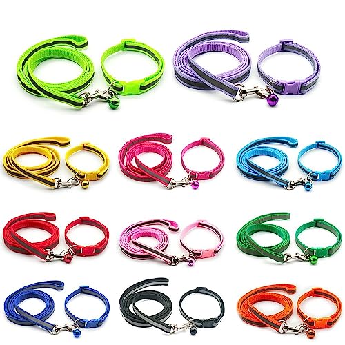 Small Dog Puppy Pet Collar and Lead Set Reflective Hi-Vis Strip Nylon Adjustable Size 19-32cm Collar with Bell and 120cm Leash Blue - Image 4