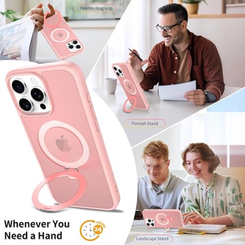 Image of Magnetic for iPhone 16 Pro Max Case, 6.9 inch, Compatible with MagSafe, Rugged Kickstand, Not-Yellowing Military-Grade Protection, Matte Pink