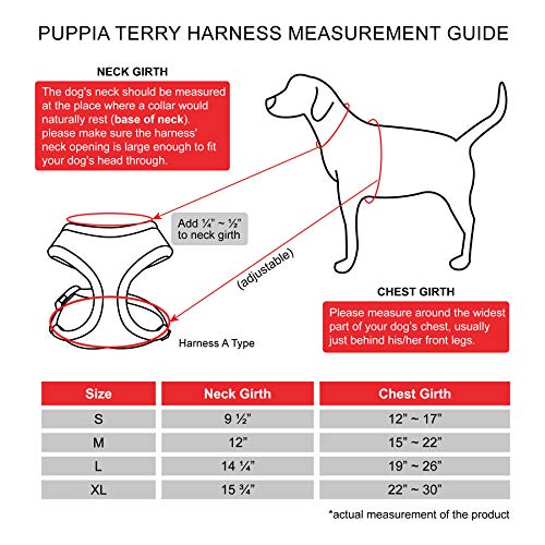 Puppia Hundegeschirr für kleine und mittelgroße Hunde - Terry Harness A - verstellbar und komfortabel Schwarz M (1er Pack)