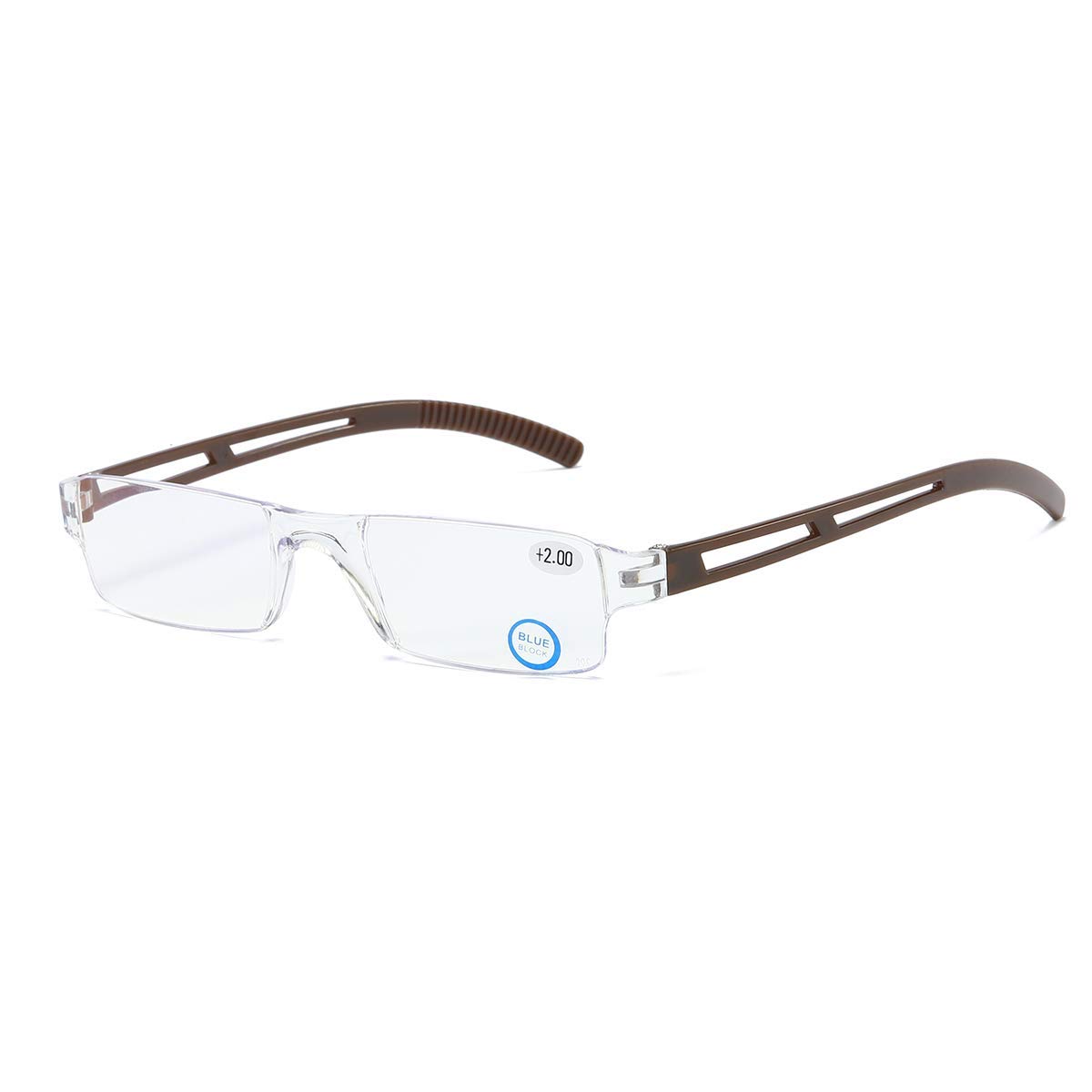 KoKoBin Rahmenlose Lesebrille Sehhilfe mit Blaulichtflilter Anti Blaulicht Lesehilfe für Damen und Herren(Braun,+3.5)