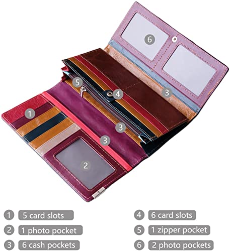 Aslana Women's Genuine Leather Wallet Patent Leather Retro Vintage Patchwork Embossed Flower Floral Wristlet Clutch Bag (Long, Trifold Patent Leather Square) #TOP4