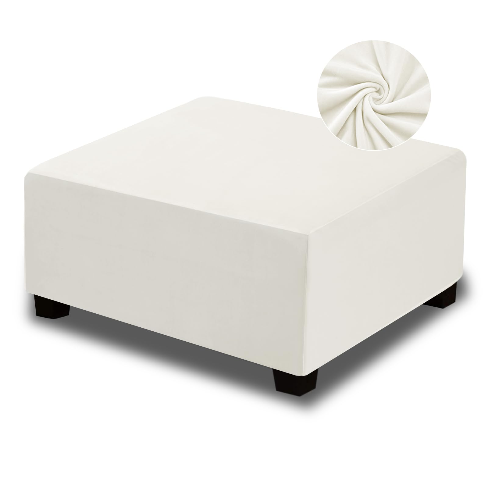 NeColorLife Velvet Square and Rectangle Ottoman Cover, Large,Off White