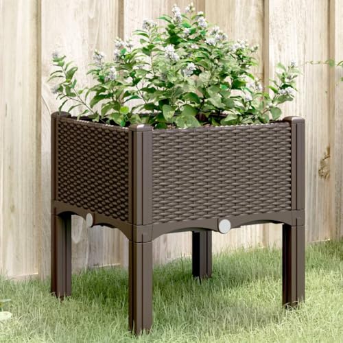 Jardinière surélevée aspect rotin pour jardiner sans se baisser sur le balcon