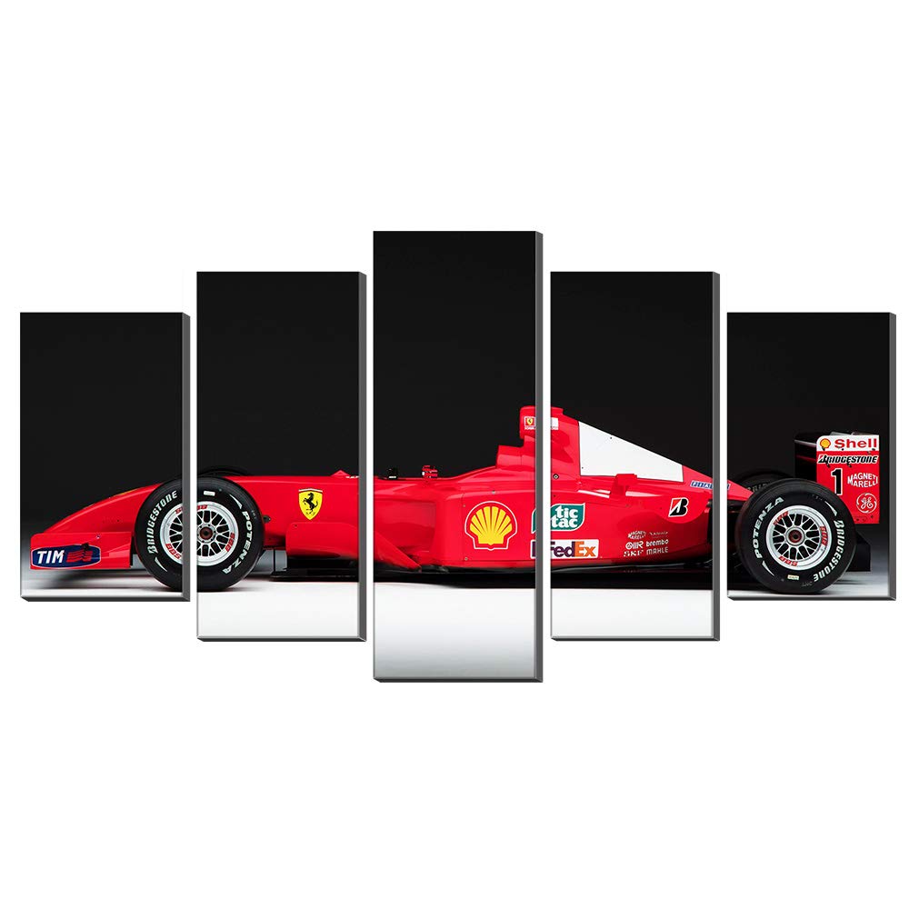 Tableau F1 Ferrari rouge en 5 panneaux decoration salon 75x150cm avec cadre