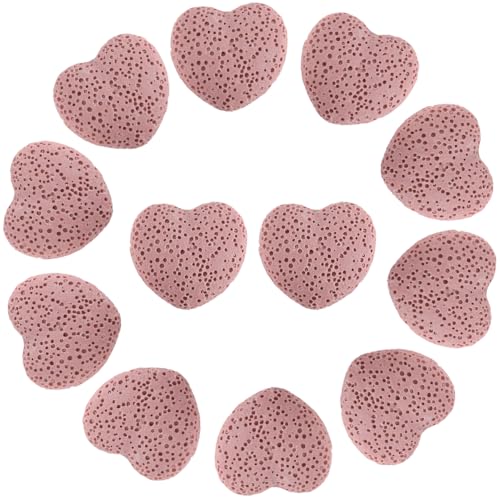 PONABEADIY Pink Heart Lava Rock Beads