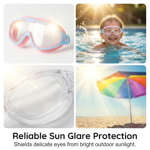Image of HD Children's Large Frame Waterproof and Anti-fog Swimming Goggles, 180 Wide View Swim goggles for Kids 3-15