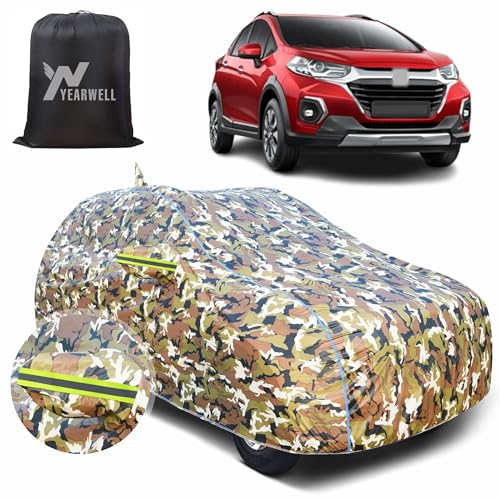 Image of Car Body Cover for Honda WRV, 100% Waterproof with Mirror & Antenna Pockets, Military Print Design, UV & Dust Protection, Triple Stitched, Sky Piping & Reflector (Jungle Print)