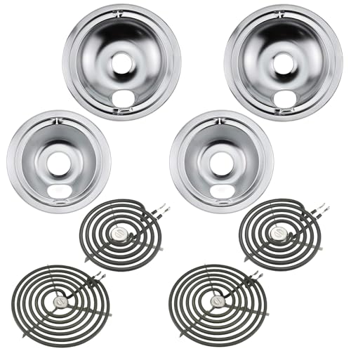 WB31T10010 WB31T10011 Electric Stove Drip Pans WB30M1 WB30M2 Stove Burner Element Set by Blutoget - Compatible for GE Hotpoint Ken-more Electric Range - Totally 8 Pack Includes 4 6-Inch and 4 8-Inch
