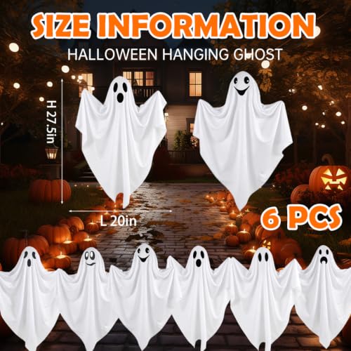 Plamerx 6 Pcs Halloween Hanging Ghosts, 27.5'' Flying Ghost for Outdoor Front Yard Porch Patio Lawn Garden Trees Holiday Party Décor Halloween Decorations - image 2