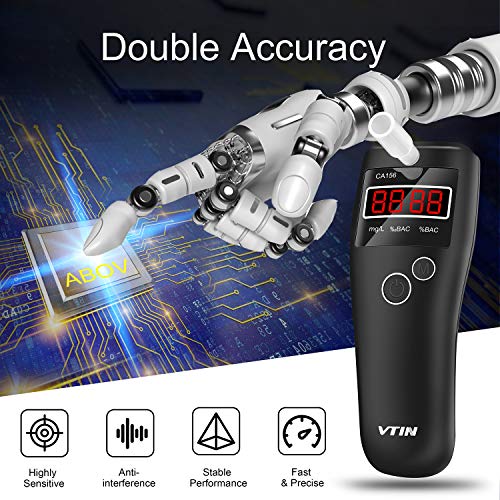 VTIN BAC Breathalyzer to Test Alcohol with Respiration Interruption Monitoring, Portable Breath Alcohol Tester with Ergonomic Design & 10pcs Mouthpieces for Personal & Professional Use