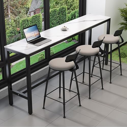 Mesa de bar industrial de altura de mostrador de 71 pulgadas, parte superior de pizarra de mármol y marco de metal, perfecta para cocina, comedor, cafetería, sala de descanso, entrada, no incluye
