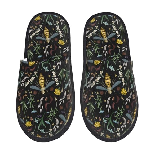Wasp And Florals Print Women Slippers Home Furry Shoes Keep Men Couples Shoes Warm For Women-