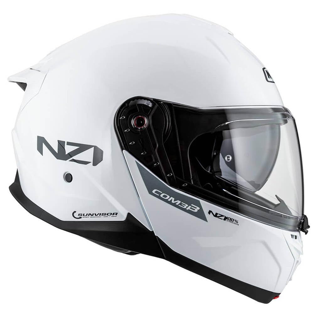 NZI Combi 3 Duo Blanco - Casco de Moto Modular Abatible con Visor Solar - Unisex Hombre y Mujer - Homologado P/J ECE 22.06