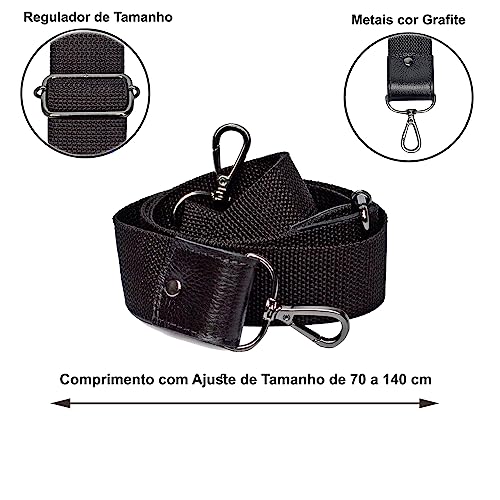 Alça Bolsa Transversal Comprida em Nylon Metal Grafite Ônix para Bolsas Malas Pastas (2,5 cm)