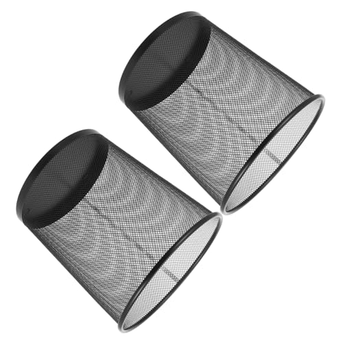 Basurero metálico redondo negro 2 piezas para oficina y cocina miniatura 1
