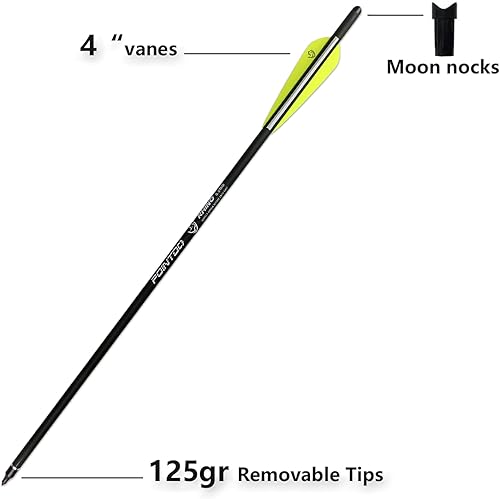 Miniatura 24 de Pernos de ballesta de carbono de 20 pulgadas, flechas de caza con paletas de 4 pulgadas y punta de flecha reemplazada (paquete de 12)