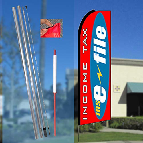 INCOME TAX E-FILE Flutter Feather Banner Flag Kit (Flag, Pole, & Ground Mt)