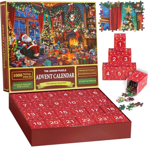 Adventskalender 2025 Puzzle 1008 Teile – Festlicher Kamin, 24-Tage-Countdown Für Erwachsene & Kinder