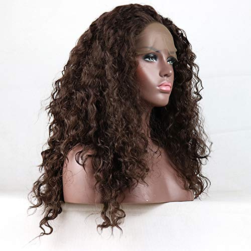 ATAYOU Suave Corto Afro Kinky Rizado Marrón Oscuro Peluca Sintética Del Frente Del Cordón Para Mujeres Negras