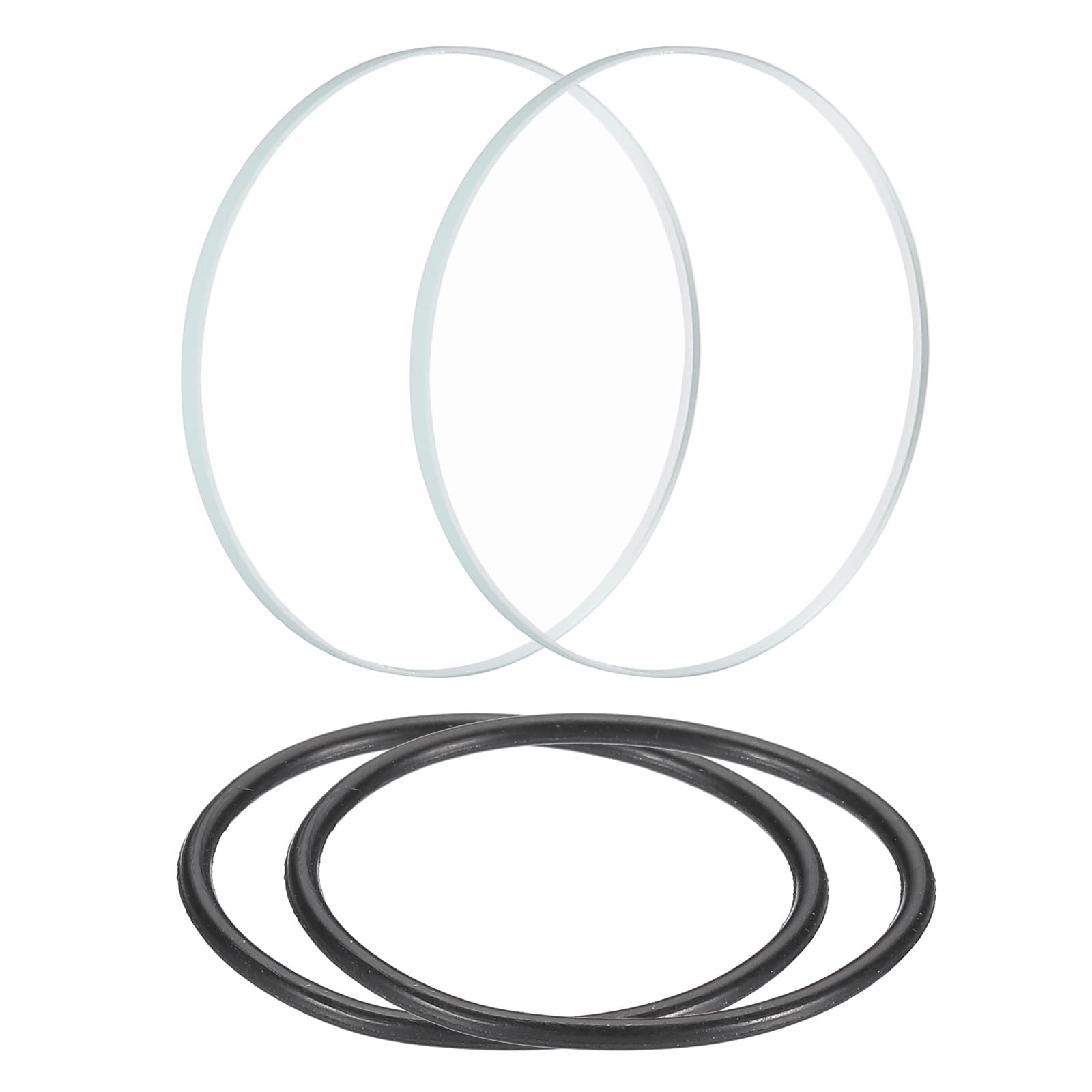 PATIKIL 1.1" Dia LED Lens, 2 Set Polished Edge Flashlight Glass Lens with Silicone Ring for Light Source Lens Replacement, Transparent, Black