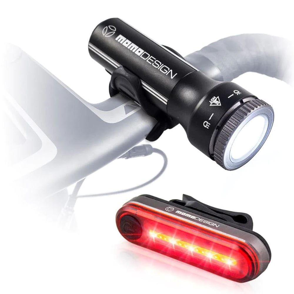 MOMODESIGN Bike HL02+RL03KIT Bicycle Light Kit, Zoomable USB Front Light & Rear Light, Super Bright, Multiple Lighting & Flashing Modes, Universal Fit