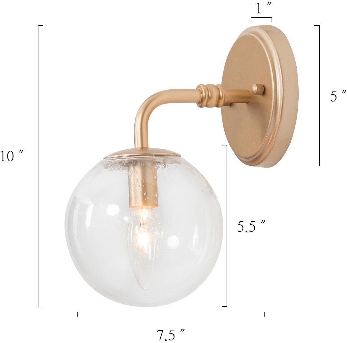 Gold Wall Sconce, 1-Light Minimalist Sconces Wall Lighting with Seeded Glass Globe, Modern Wall Mounted Light Fixture for Bathroom, Bedroom, Living Room and Stairway