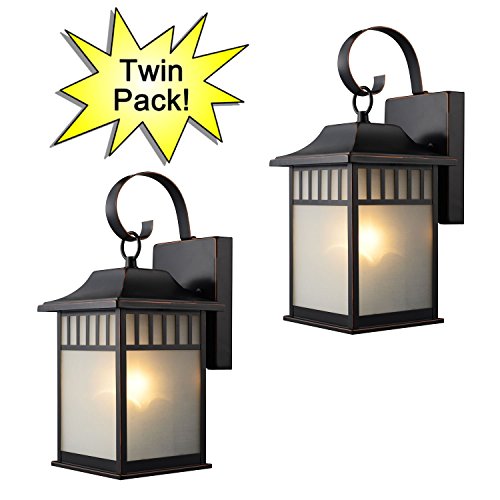 Hardware House 21-2502 Oil Rubbed Bronze Outdoor Patio / Porch Wall Mount Exterior Lighting Lantern Fixtures with Frosted Glass - Twin Pack